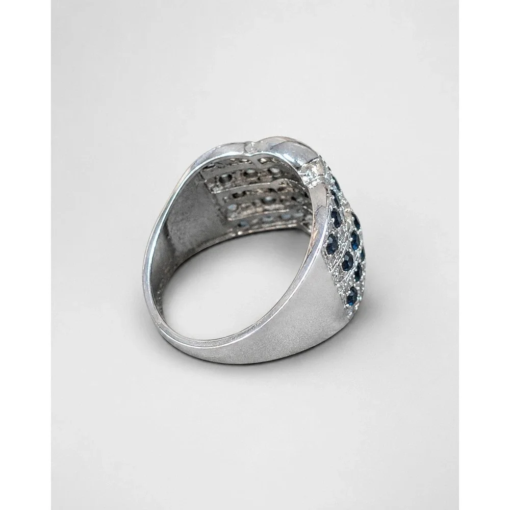 Vintage Blue Multi Rhinestone Silver Tone Wide Cigar Band Ring Size 10.5 R-TN42